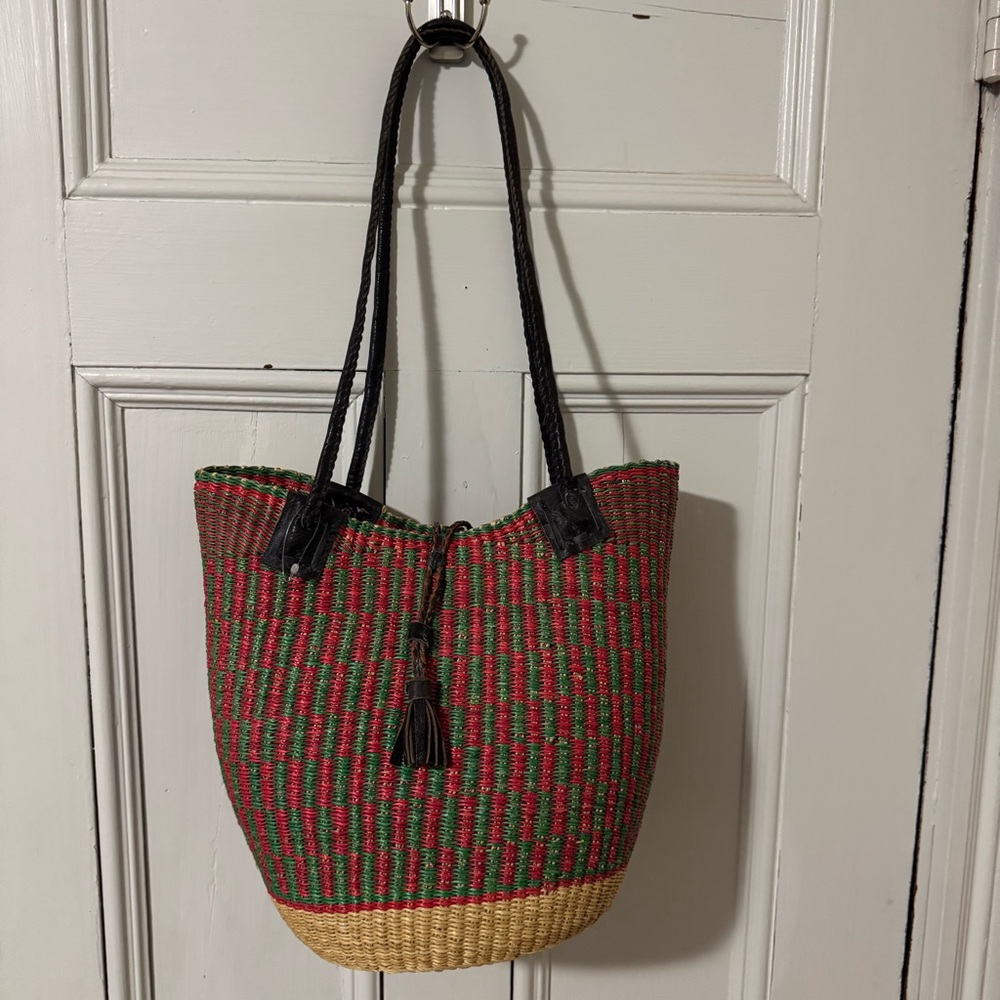 Sisal Tote Bag Leather Straps
